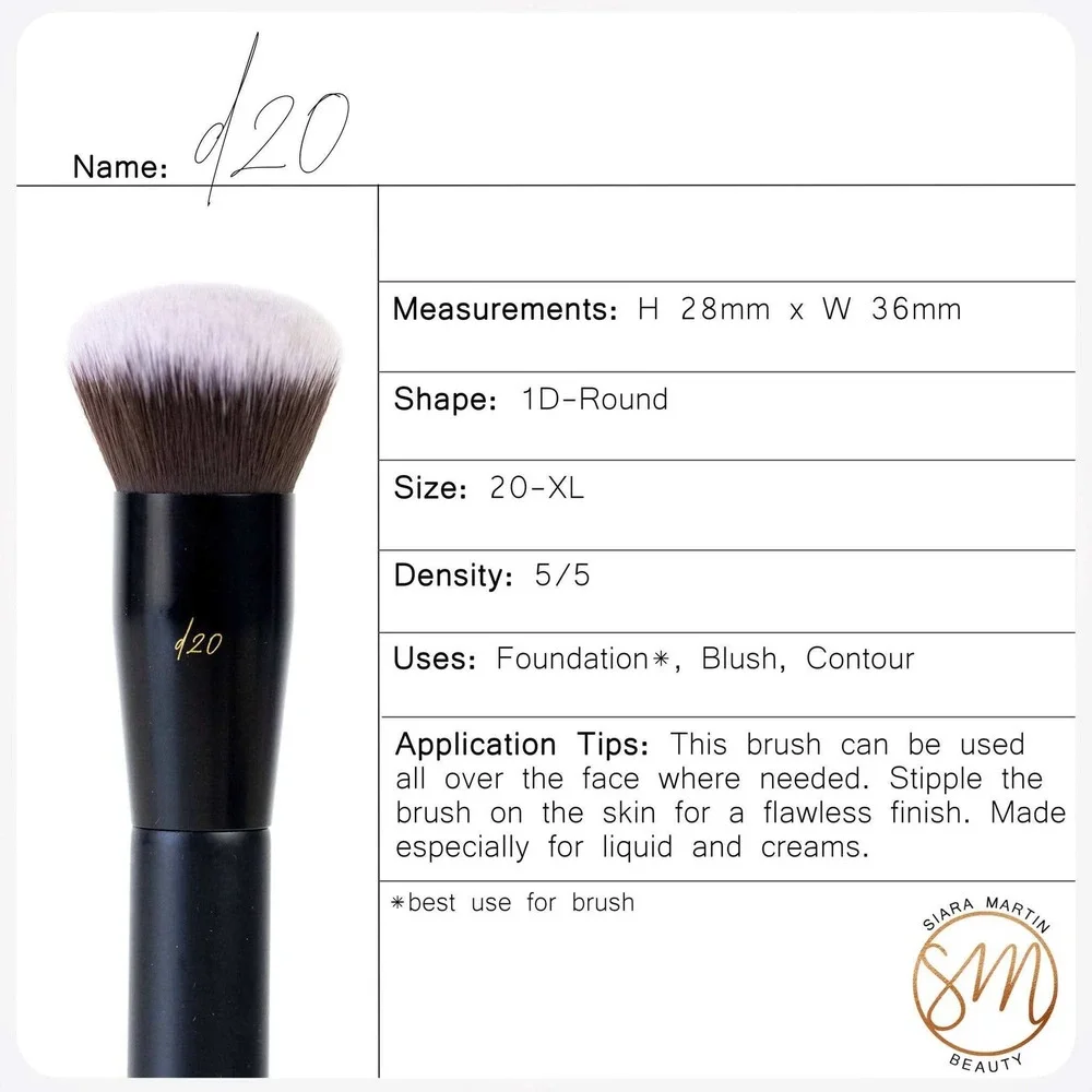 Siara Martin Beauty d20 Foundation Brush Synthetic Round Dense Stippling d20-XL